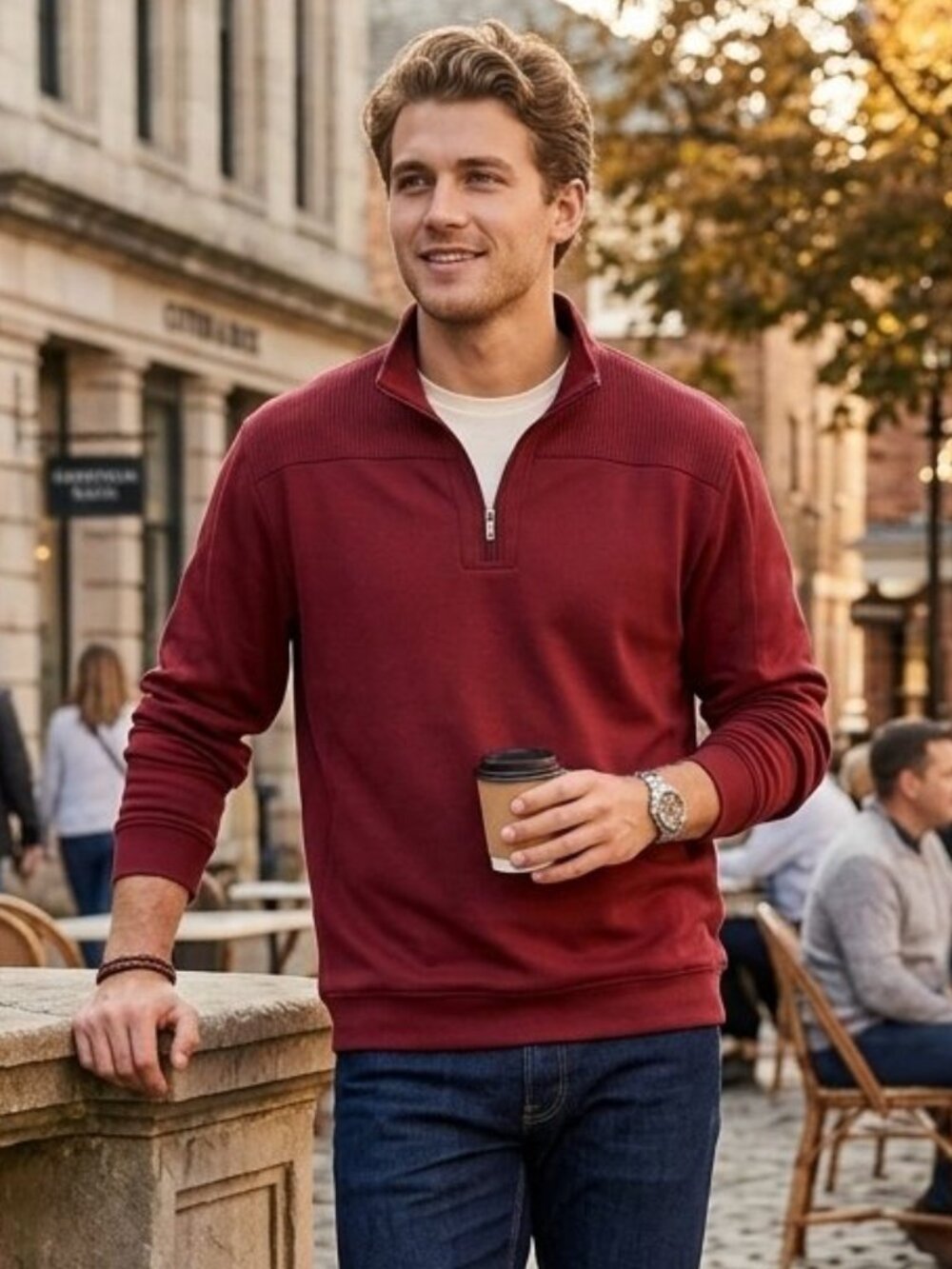Cutter & Buck Wine 1/4 zip Pullover Casual Knit Sweater 3323